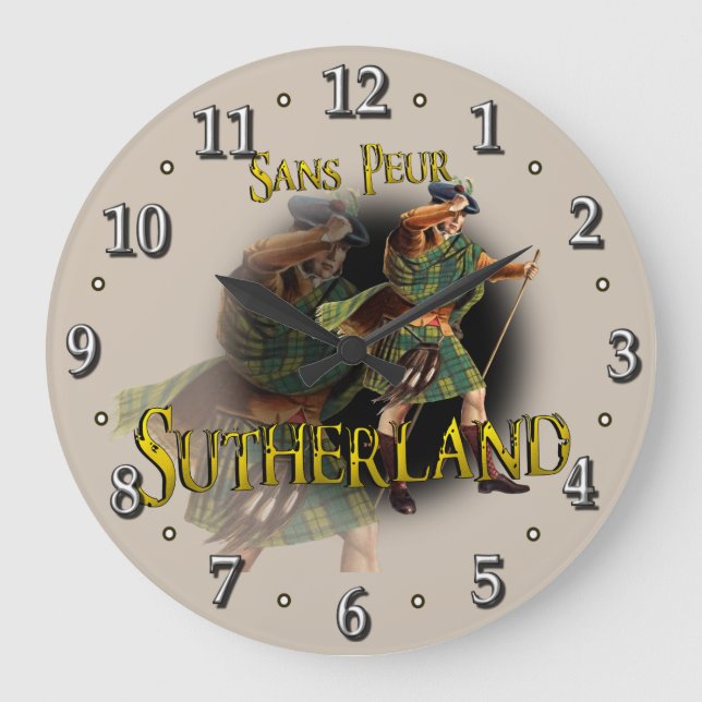 Scottish Clan Sutherland Tartan Large Clock (Front)