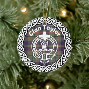 Scottish Clan Taylor Tartan and Crest Ceramic Ornament