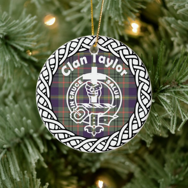 Scottish Clan Taylor Tartan and Crest Ceramic Ornament (Tree)