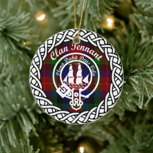 Scottish Clan Tennant Tartan and Crest Ceramic Ornament