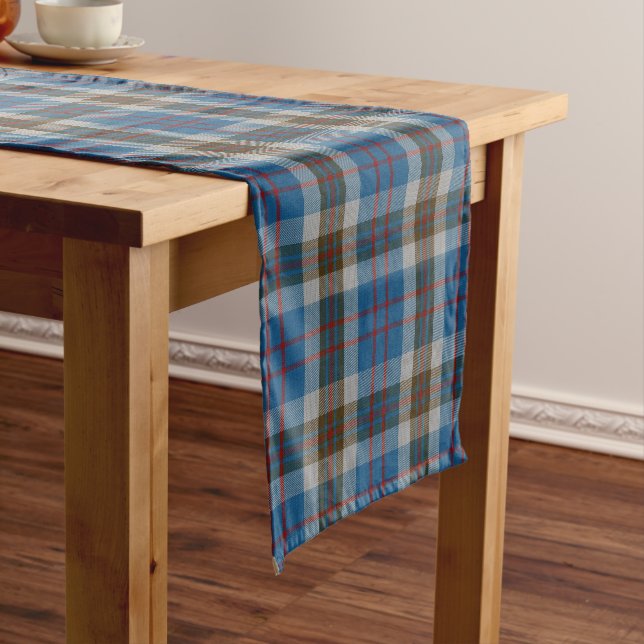 Scottish Clan Thompson Blue Grey Tartan Plaid Short Table Runner (In Situ)