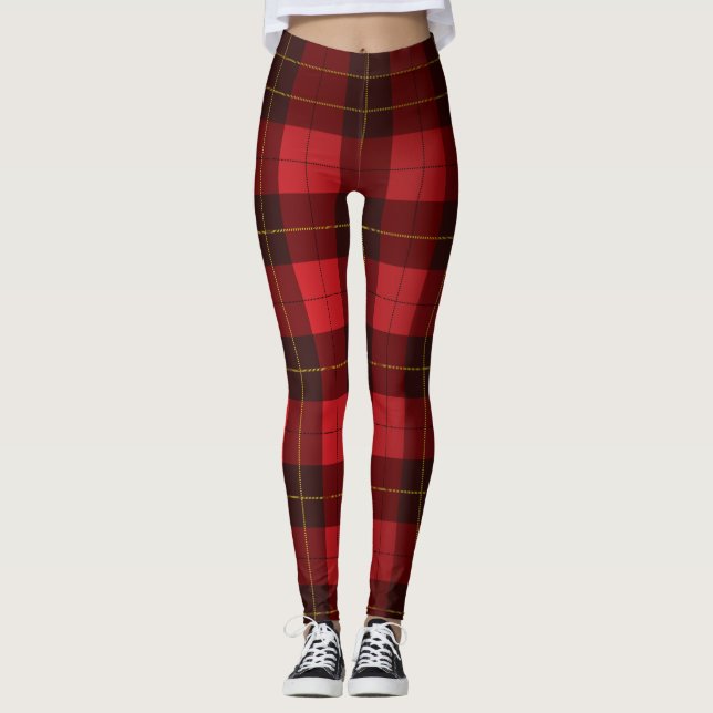Scottish Clan Wallace Tartan Plaid Pattern Leggings (Front)