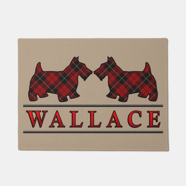 Scottish Clan Wallace Tartan Scottie Dogs Doormat (Front)