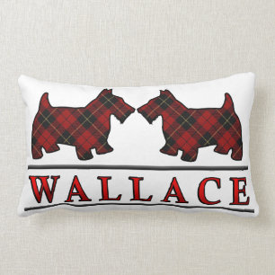 Scottish Clan Wallace Tartan Scottie Dogs Lumbar Cushion