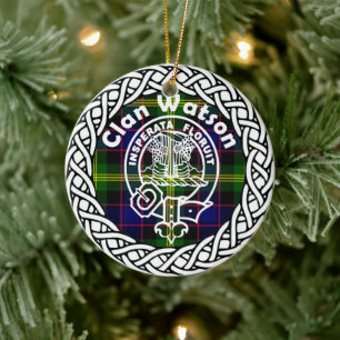Scottish Clan Watson Tartan and Crest Ceramic Ornament