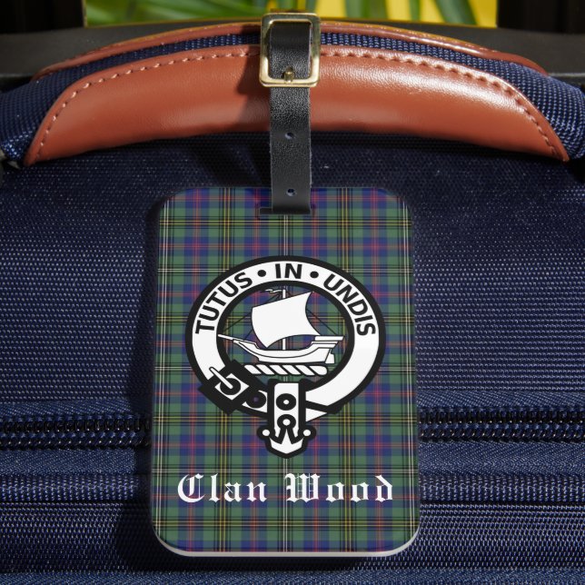 Scottish Clan Wood Crest & Tartan  Luggage Tag (Front Insitu 2)