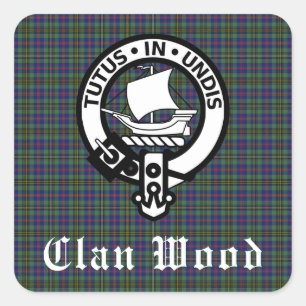 Scottish Clan Wood Crest & Tartan Square Sticker