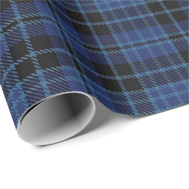 Scottish Clergy Blue Black White Tartan Plaid Wrapping Paper (Roll Corner)