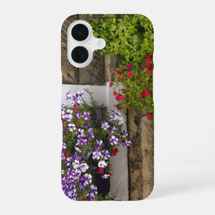Scottish cottage window with petunias and roses iPhone 16 case