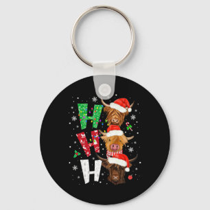 Scottish Cow Print Ho Ho Ho Christmas Pajamas  Key Ring