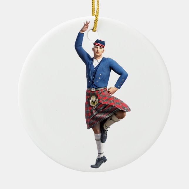 Scottish Dancer with Right Hand Up Ceramic Tree Decoration (Front)