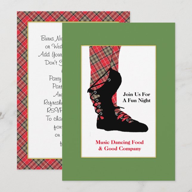 Scottish Dancing Feet Tartan Peraonalized Party Invitation (Front/Back)