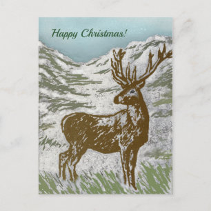 Scottish Deer in Snowy Glen Print Happy Christmas! Holiday Postcard