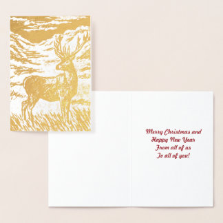 Scottish Deer Stag in Snowy Highlands Glen Print Foil Card