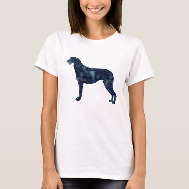 Scottish Deerhound Black Watercolor Silhouette T-Shirt (Front)