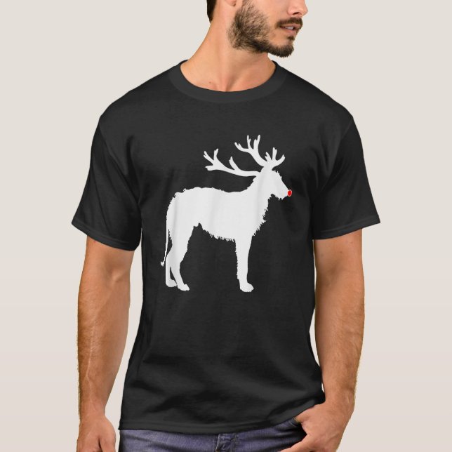 Scottish Deerhound Christmas Nosed Reindeer  T-Shirt (Front)