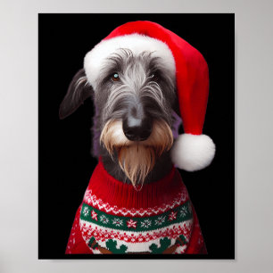 Scottish Deerhound Dog With Santa Hat Christmas Xm Poster