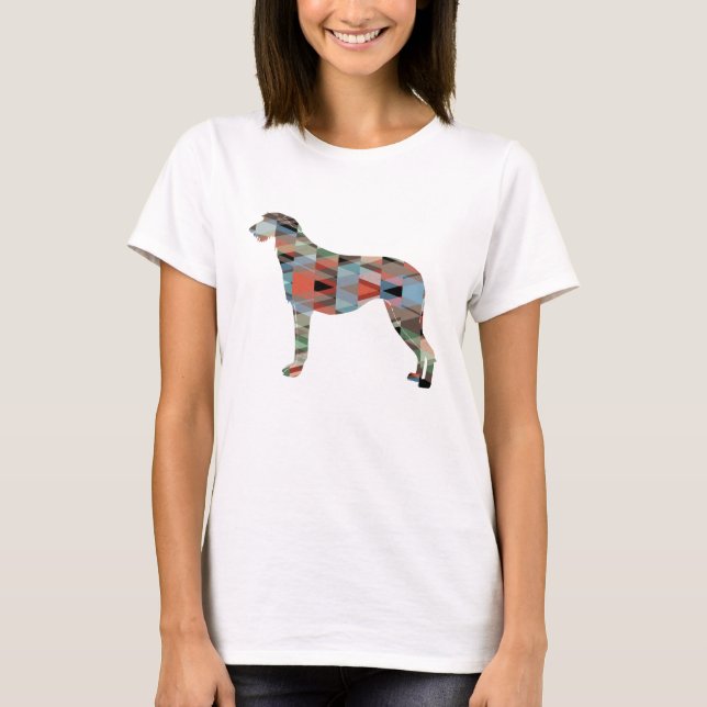 Scottish Deerhound Geometric Pattern Silhouette T-Shirt (Front)