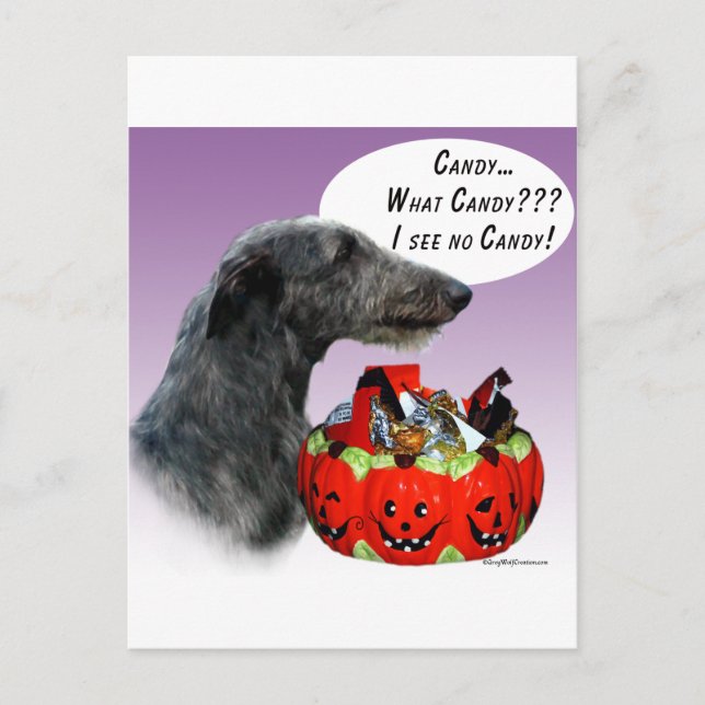 Scottish Deerhound Halloween Candy Postcard (Front)