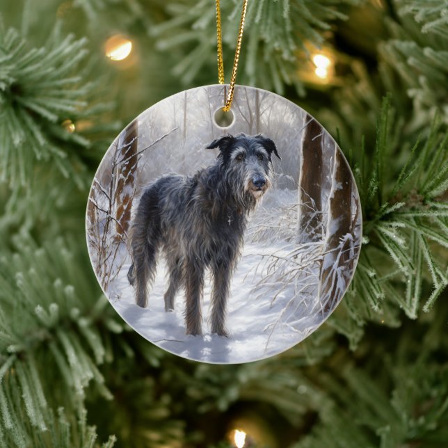 Scottish Deerhound Let It Snow Christmas Ceramic Ornament (Tree)