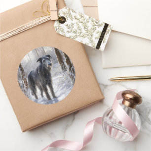 Scottish Deerhound Let It Snow Christmas Classic Round Sticker