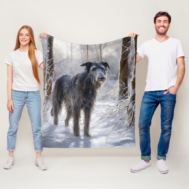 Scottish Deerhound Let It Snow Christmas Fleece Blanket (In Situ)
