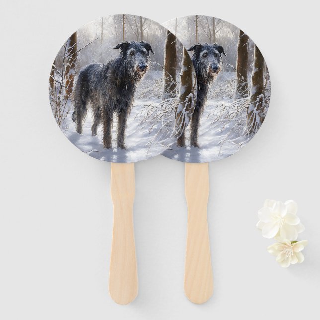 Scottish Deerhound Let It Snow Christmas Hand Fan (Front and Back)