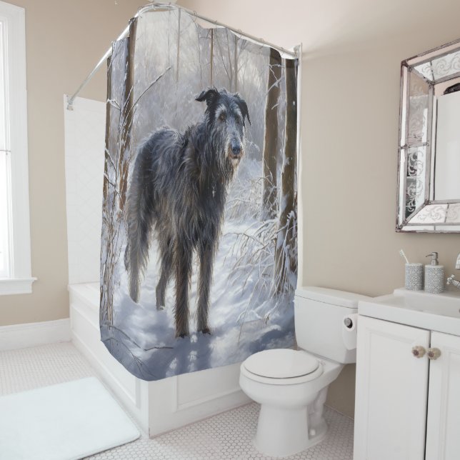 Scottish Deerhound Let It Snow Christmas Shower Curtain (In Situ)
