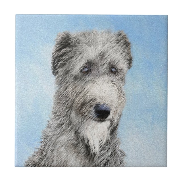 Scottish Deerhound Painting - Cute Original Dog Ar Ceramic Tile (Front)