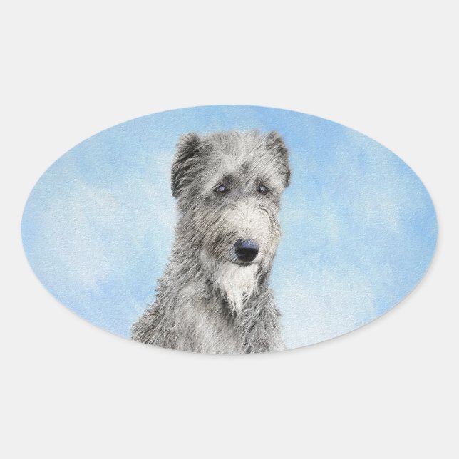 Scottish Deerhound Painting - Cute Original Dog Ar Oval Sticker (Front)