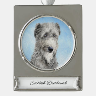 Scottish Deerhound Painting - Cute Original Dog Ar Silver Plated Banner Ornament