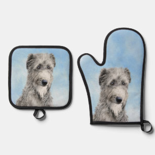 Scottish Deerhound Painting Grey Original Dog Art Oven Mitt & Pot Holder Set