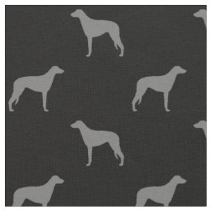 Scottish Deerhound Silhouettes Grey and Black Fabric