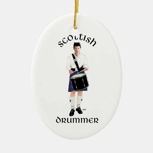 Scottish Drummer - Blue Kilt Ceramic Tree Decoration (Front)