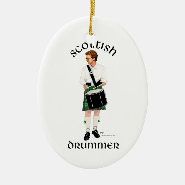 Scottish Drummer - Green Kilt Ceramic Tree Decoration (Front)