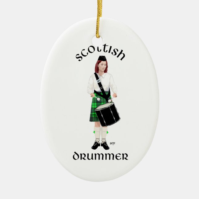 Scottish Drummer - Green Kilt Ceramic Tree Decoration (Front)