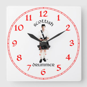 Scottish Drummer - Red Kilt Square Wall Clock