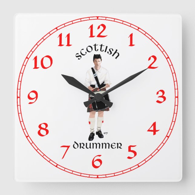 Scottish Drummer - Red Kilt Square Wall Clock (Front)