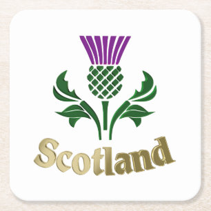 Scottish emblem thistle square paper coaster