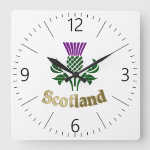 Scottish emblem thistle square wall clock