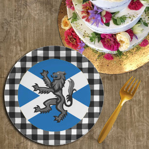 Scottish Flag Plate, Rampant, plaid, Scotland Paper Plate