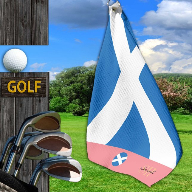 Scottish flag & Scotland, monogrammed /lady Golf Golf Towel (Creator Uploaded)