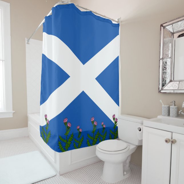 Scottish flag shower curtain (In Situ)