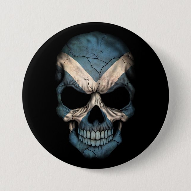 Scottish Flag Skull on Black 7.5 Cm Round Badge (Front)