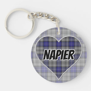 Scottish Flash Clan Napier Tartan Heart Key Ring