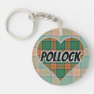 Scottish Flash Clan Pollock Tartan Heart Key Ring