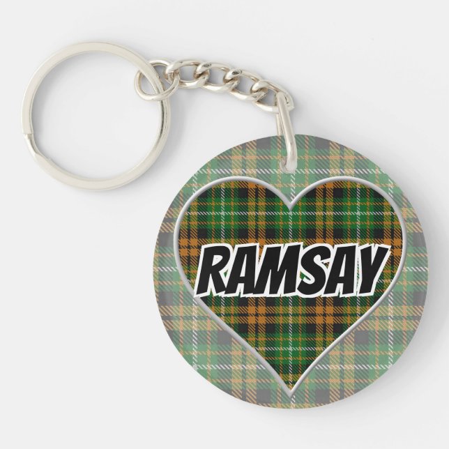 Scottish Flash Clan Ramsay Orange Tartan Heart Key Ring (Front)