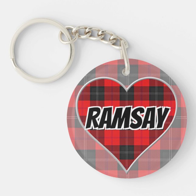 Scottish Flash Clan Ramsay Red Tartan Heart Key Ring (Front)