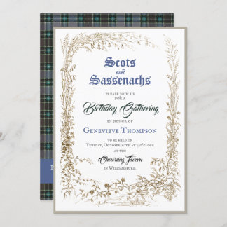 Scottish Flora Sassenach Blue Birthday Invitation