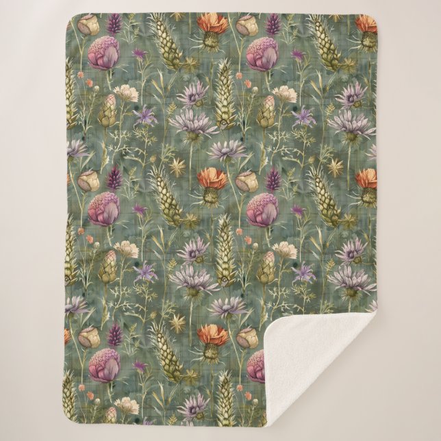 Scottish flowers sherpa blanket (Front)